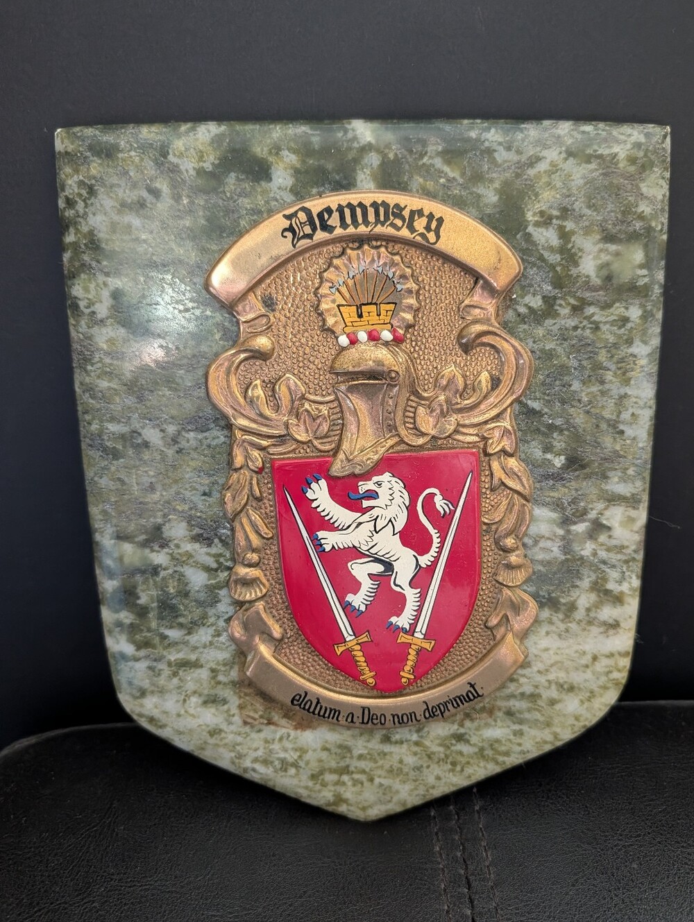 Vintage Dempsey Surname Collectible Coat Of Arms Crest Stone Wall Plaque Decor